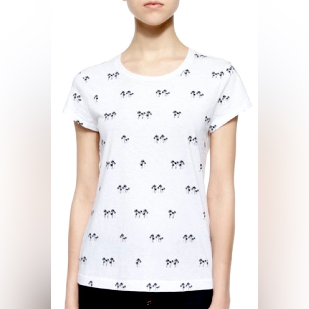 Rag & Bone White Tee with Black Palm Trees. Size fitted Large. EUC